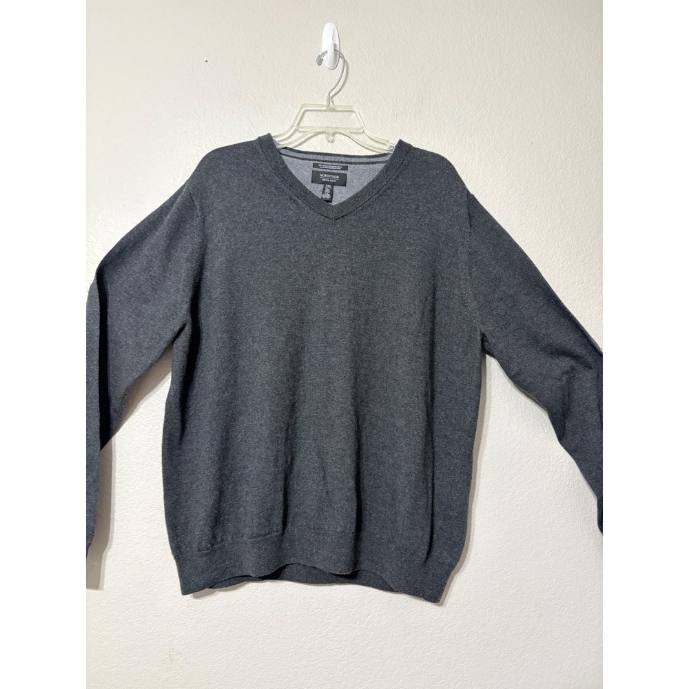 Nordstrom Mens Shop Charcoal Gray 100% Extra Fine Merino Wool V-Neck Sweater XXL